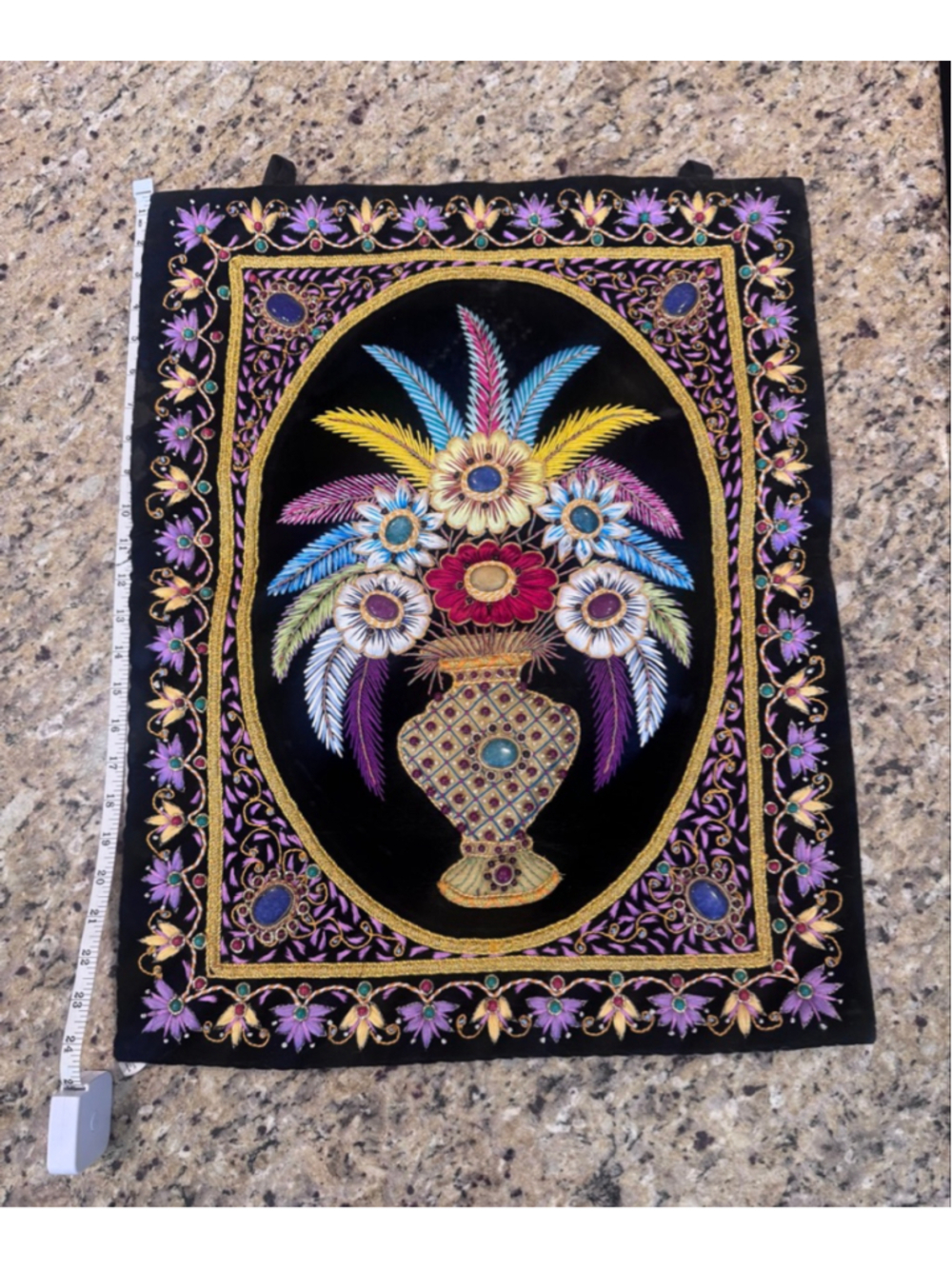 Unbranded Decor Black Multicolor Embroidered Floral Wall Hanging One Size
